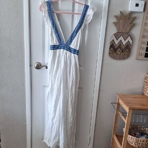 J. Crew White Dress with Blue Embroidered Accent